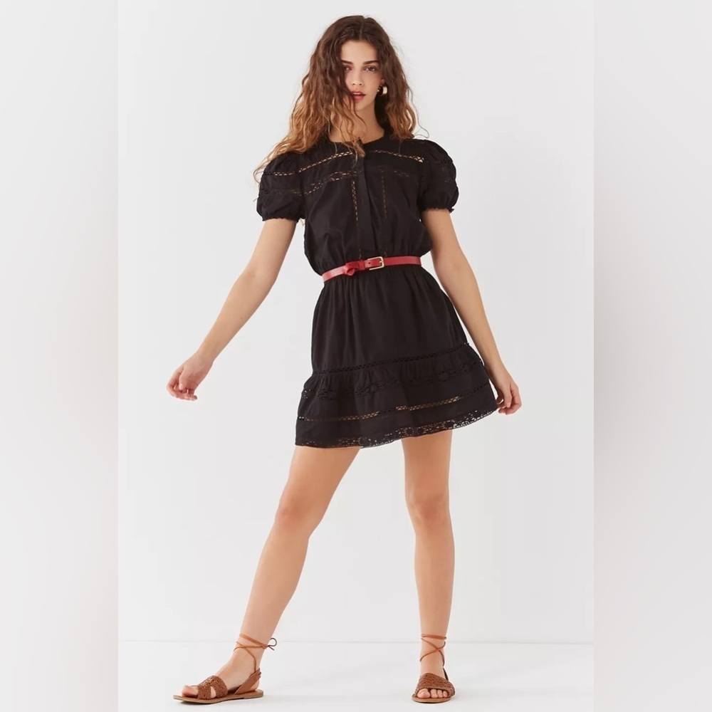 🖤 Urban Outfitters Luna Crotchet Button-Down Mini Dress - Picture 6 of 10